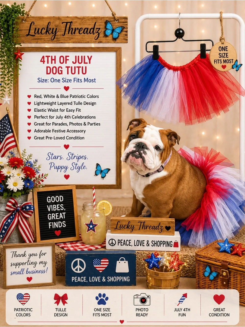 Red White & Blue 4th of July Dog Tutu